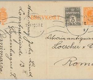 75092 - DENMARK - POSTAL HISTORY -  POSTAL STATIONERY CARD to ITALY 1920
