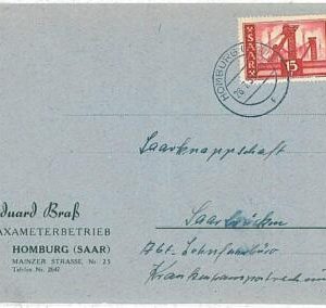 25599-GERMANY Saar SARRE - Postal History : Cover from HOMBURG 1950