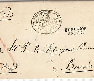 ITALIA REGNO storia postale - BUSTA da BOVEGNO spedita in FRANCHIGIA 1858