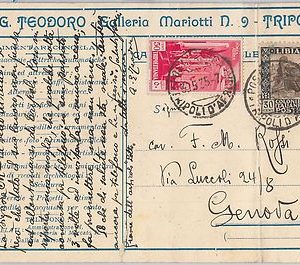 53736 - ITALIA COLONIE:  affrancatura mista LIBIA + TRIPOLITANIA su CARTOLINA