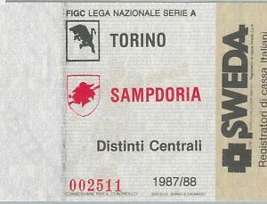 C0127  - Vecchio  BIGLIETTO PARTITA CALCIO - 1987 / 1988 : TORINO / SAMPDORIA