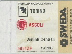 C0129  - Vecchio  BIGLIETTO PARTITA CALCIO - 1987 / 1988 : TORINO / ASCOLI