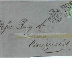 BK0734 - GB - POSTAL HISTORY - SG # 72 on COVER from GLASGOW to VENEZUELA 1858