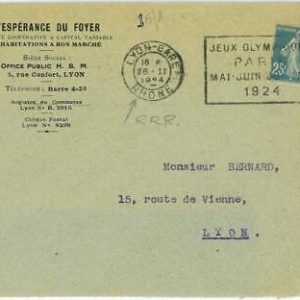 BK1946 - FRANCE - POSTAL HISTORY - 1924 Olympic Games POSTMARK - LYON