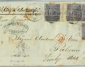 BK0788 - GB - POSTAL HISTORY - SG # 104*4 on COVER from LIVERPOOL to Italy 1868