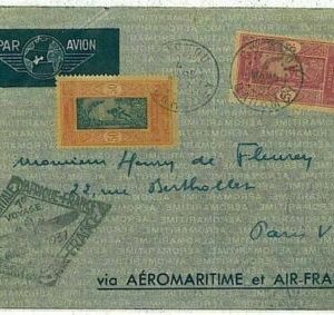 14758 - DAHOMEY - POSTGESCHICHTE - Erstflug COVER: Dahomey - Frankreich +1937