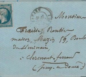 75189 - FRANKREICH - Postgeschichte - Yvert Nr. 14Aa Bogenrand auf UMSCHLAG 1857