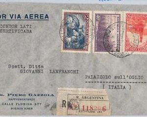 43385  - ARGENTINA - REGISTERED AIRMAIL COVER to ITALY - 1940- LATI: Via condor