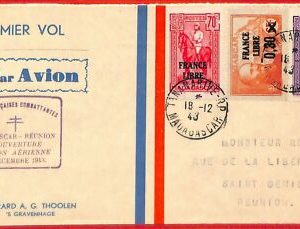 aa4648 - POSTGESCHICHTE - Erstflug COVER: MADAGASCAR to REUNION 1943 Mu 122