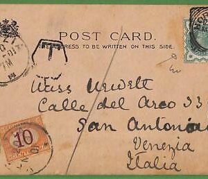 ad0804 - GB - Postal History - Postcard to Italy  - TAXED  - SEGNATASSE 1901