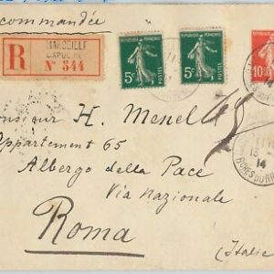 FRANKREICH - POSTGESCHICHTE: STORCH E 22 TRANSPLANT UMSCHLAG + 1914 Briefmarken