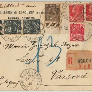 FRANKREICH - POSTGESCHICHTE: EMPFOHLENE BRIEF von Ronchamp nach Polen 1930 Polen
