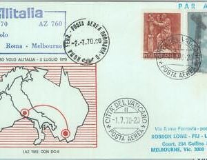 83071 - VATICANO - Postal History - FIRST FLIGHT: Rome  Melbourne  # 766 AB1970