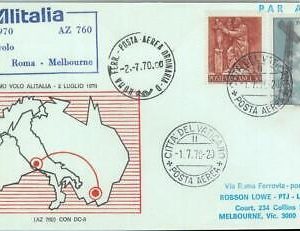 83072 - VATICANO - Postal History - FIRST FLIGHT: Rome  Melbourne  # 766 AB1970