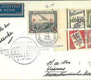 x389 - BELGIEN - POSTGESCHICHTE - 1. FLUGBRIEF nach PRAG 1937 Mu #211 Hunde