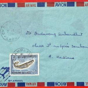 aa6296 - LAOS - Postal History - AIRMAIL COVER from CHAMPASSAK 1968 Fish
