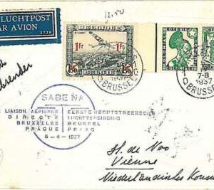 x388 - BELGIUM - POSTAL HISTORY - 1st FLIGHT COVER to PRAGUE 1937 Mu #211