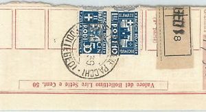 71414 - ITALIA colonie EGEO Rodi - Sass PACCHI POSTALI 5 +11  su RICEVUTA 1939