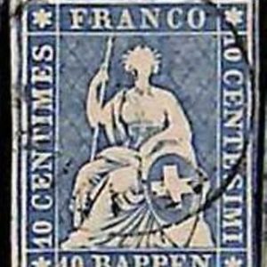 94993cE - SWITZERLAND - STAMP - Zumstein # 23 Green Thread  / Medium  Paper USED