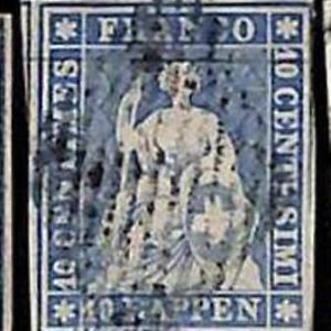 94993cD - SWITZERLAND - STAMP - Zumstein # 23 Green Thread  / Medium  Paper USED
