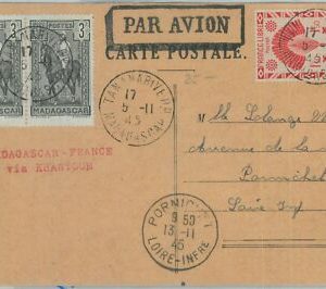 81139 - MADAGASCAR - POSTAL HISTORY - CARD to FRANCE via KHARTOUM 1945