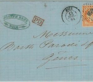 75187 - FRANCE - Postal History - Yvert # 16 on COVER from NICE to ITALY 1864