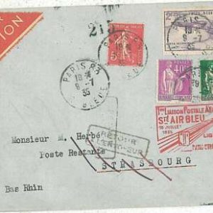 x286 1st FLIGHT COVER - FRANCE: 1st Postal Link Ste PARIS / STRASBOURG
