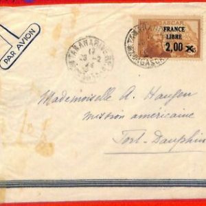 aa4656 - MADAGASCAR - POSTAL HISTORY - CENSORED AIRMAIL COVER 1944