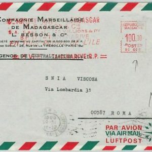 44975 - MADAGASCAR - POSTAL HISTORY - Mechanical franking on COVER to ITALY 1969