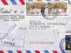ad6409 - VENEZUELA - Postal History - REGISTERED AIRMAIL to ITALY 1973 Music