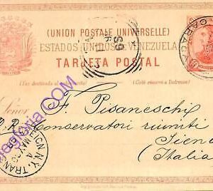 ad6393 - VENEZUELA - Postal History - STATIONERY CARD to ITALY via NY 1898