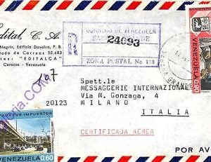 ad6406 - VENEZUELA - Postal History - REGISTERED AIRMAIL to ITALY 1970s MEDICINE
