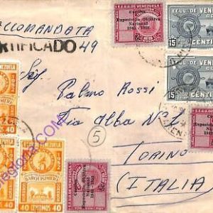 ad6421 - VENEZUELA - Postal History - REGISTERED AIRMAIL to ITALY 1953