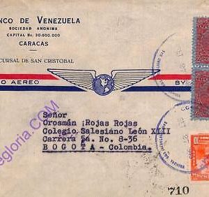 ad6419 - VENEZUELA - Postal History -  AIRMAIL COVER to COLOMBIA  1946
