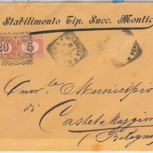 ITALIA REGNO storia postale: BUSTA da BOLOGNA con fbllo CADUTO e TASSATA! 1898
