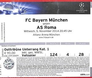 C1495 - Vecchio  BIGLIETTO PARTITA CALCIO - 2014/15  BAYERN Munchen  vs ROMA
