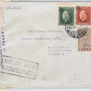 50755 - GREECE - Postal History - Censored AIRMAIL COVER from RODI to ITALY 1948