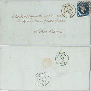 ANTICHI STATI - SARDEGNA : Sassone 2  su BUSTA da  NOVI  a SAN REMO  1853