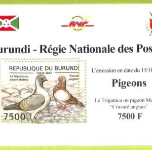 A0033 - BURUNDI - ERROR, 2012  IMPERF SHEET -  Birds PIGEONS