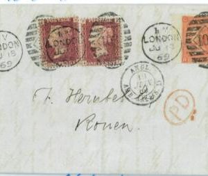 P0267 - GB - POSTAL HISTORY - SG. 44 + 95 -  5 P. rate on COVER to FRANCE  1869