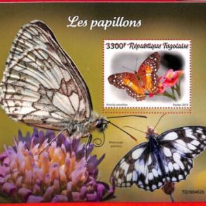 A3284 - TOGO, ERROR MISPERF, Souvenir sheet: 2019, Butterflies, Flowers