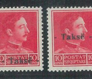 78376 -  ALBANIA - STAMPS -  YVERT #  Timbre Tax 34 *2 Overprint ERRORS - MNH