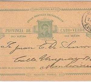 PORTUGAL colonies : CABO VERDE -  POSTAL STATIONERY CARD to MONTEVIDEO Uruguay