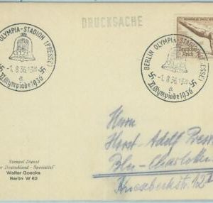 68187 - GERMANY - POSTAL HISTORY - CARD - 1.8.1936 Olympic postmark: BERLIN a