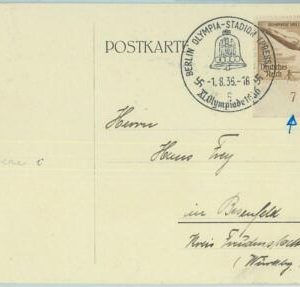 68186 - GERMANY - POSTAL HISTORY - CARD - 1.8.1936 Olympic postmark: BERLIN c