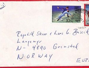 ai5990 - BHUTAN - POSTAL HISTORY - Cover to NORWAY - 1980's OLYMPIC GAMES