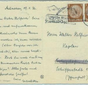 68226 - GERMANY - POSTAL HISTORY - CARD:  19.1.1936 Olympic postmark: Munchen