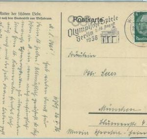68212 - GERMANY - POSTAL HISTORY - CARD - 26.5.1936 Olympic postmark: Wuttenburg