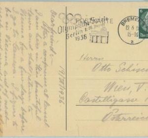 68218 - GERMANY - POSTAL HISTORY - CARD -  19.6.1936 Olympic postmark: BREMEN