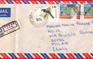 ai6014 - SRILANKA - POSTAL HISTORY - AIRMAIL Cover  to ITALY  1970'S  Birds